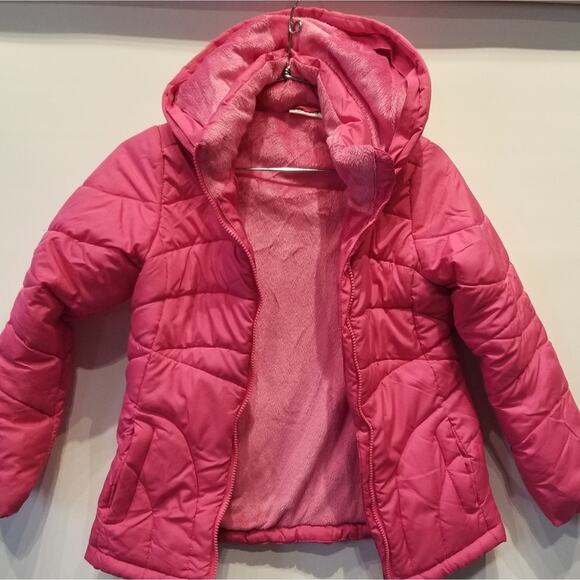 SO Girl's Pink Jacket Fur lined Hooded Long Sleeve Full Zip Comfortable Size M - Picture 1 of 6